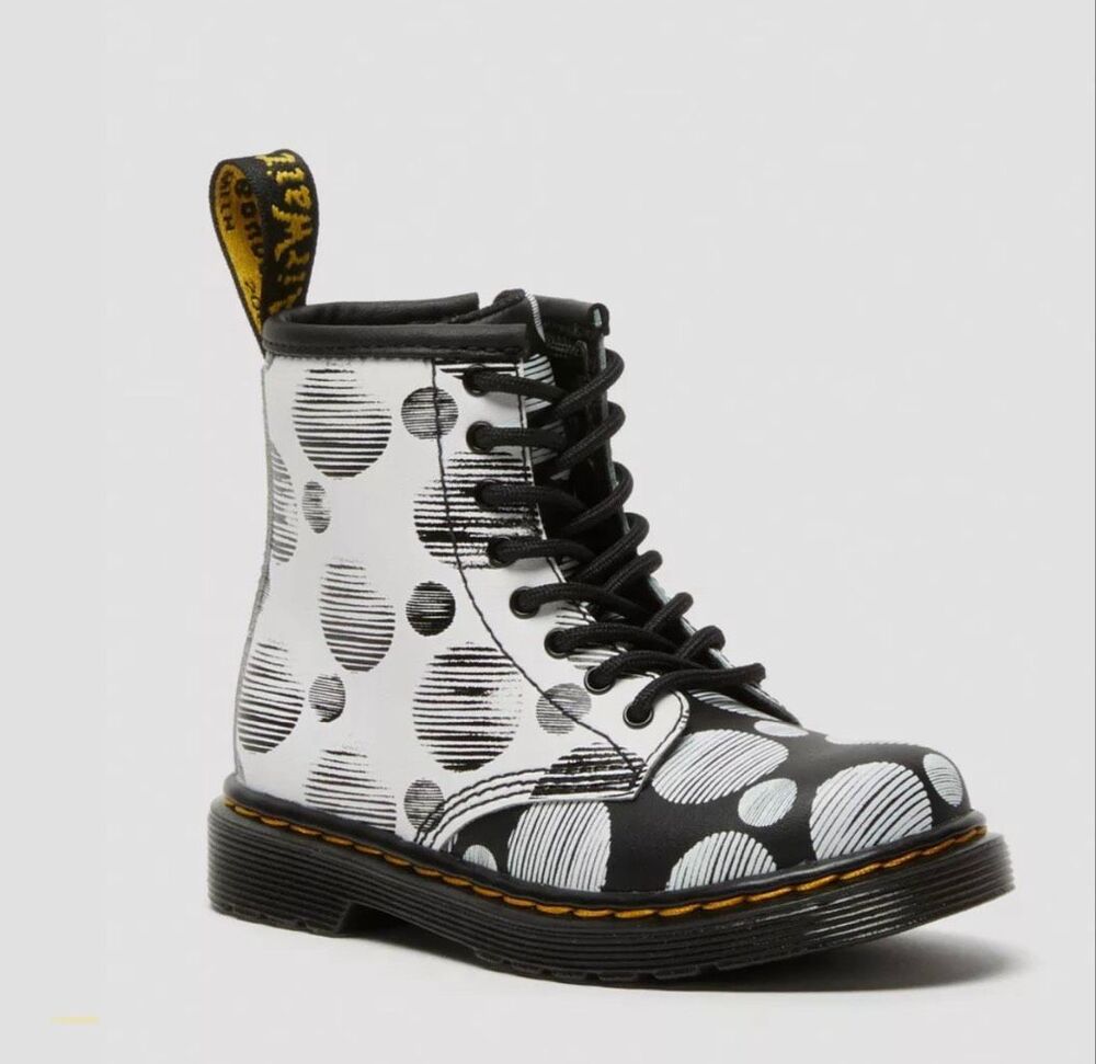 Doc Martens 1460 Black & White Polka Dot Leather Boots Kid's Size 1